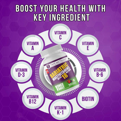 ProCare Health Bariatric Chewable Multivitamin with Iron 18mg (30 Tablets) - Fruit Punch Flavor Bariatric Multivitamin Chewable - PrimeBioHealth - canada supplements