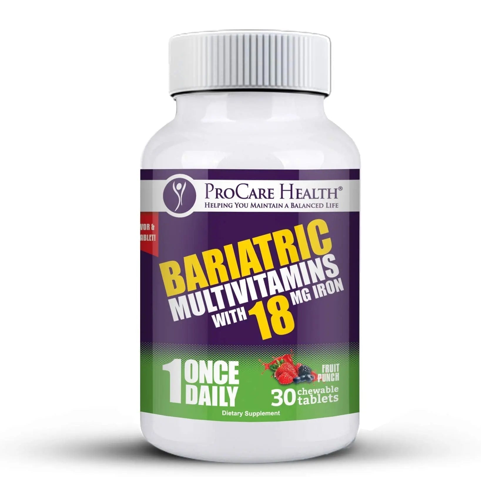 ProCare Health Bariatric Chewable Multivitamin with Iron 18mg (30 Tablets) - Fruit Punch Flavor Bariatric Multivitamin Chewable - PrimeBioHealth - canada supplements