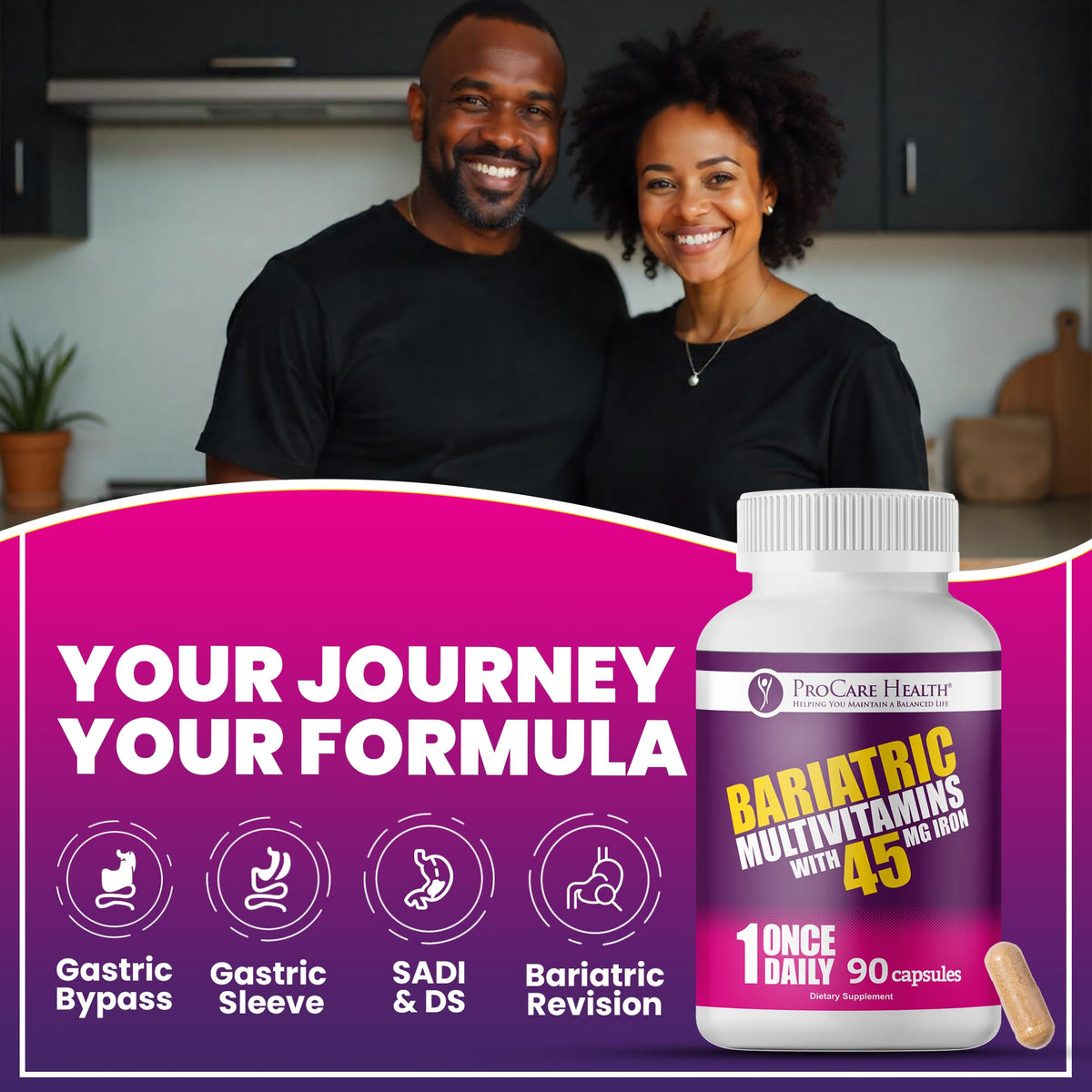 ProCare Health Bariatric Multivitamin 45mg Iron – Once Daily Capsule for Gastric Bypass, Sleeve & Post-Op Support – 90 Easy-to-Swallow Capsules - PrimeBioHealth - canada supplements