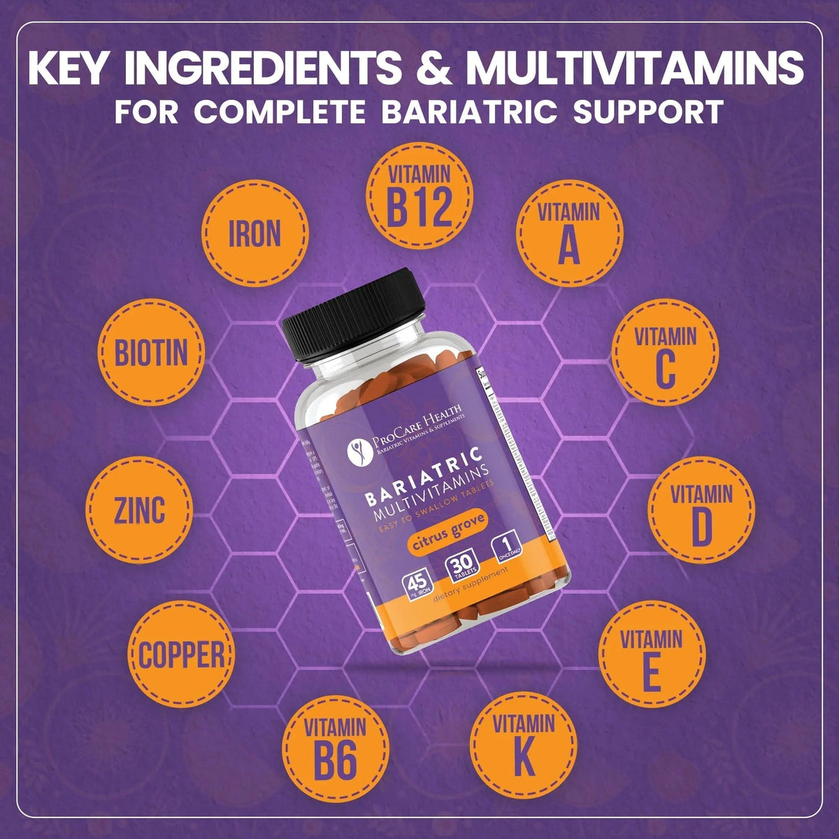 Procare Health Bariatric Multivitamin with Iron 45mg Easy to Swallow 30 Tablets - Post Op Bariatric Vitamins for Gastric Bypass Pills - PrimeBioHealth - canada supplements