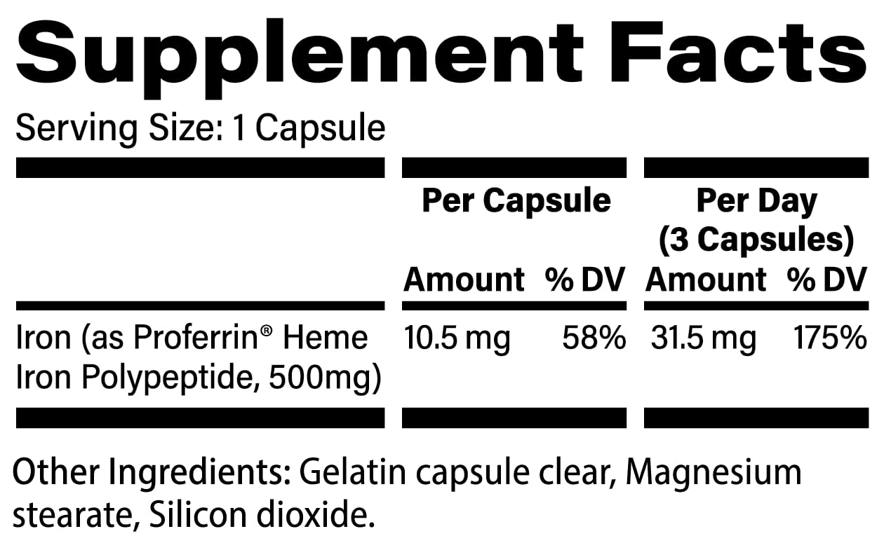Proferrin Clear Heme Iron Supplement, 90 Capsules- Superior Absorption, Easy on The Gut, Natural, Made in The US - PrimeBioHealth - canada supplements