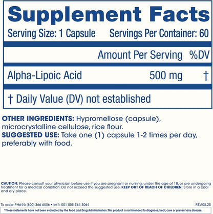ProHealth Alpha Lipoic Acid High Potency 500mg Promotes Metabolism, Younger Looking Skin, and Cellular Energy. Fights Fatigue and Brain Fog. Protects Heart, Brain, and Liver Health. 60 Servings. - PrimeBioHealth - canada supplements