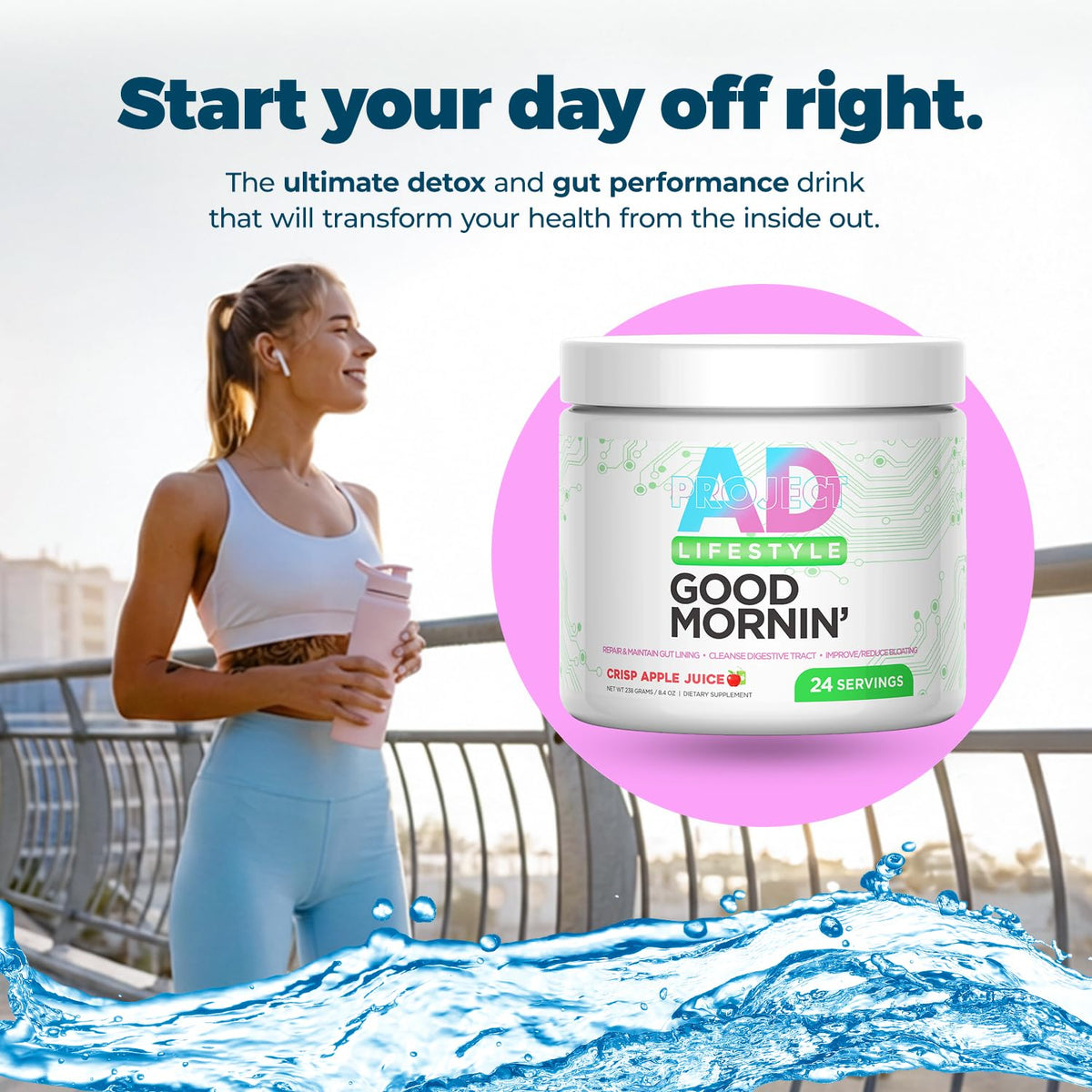 Project AD Life Good Morning Detox and Performance Drink, Naturally Flavored and Formulated with L-GLutamine, Apple Cider Vinegar, and Aloe Vera (24 Servings, Summer Fruits) - PrimeBioHealth - canada supplements