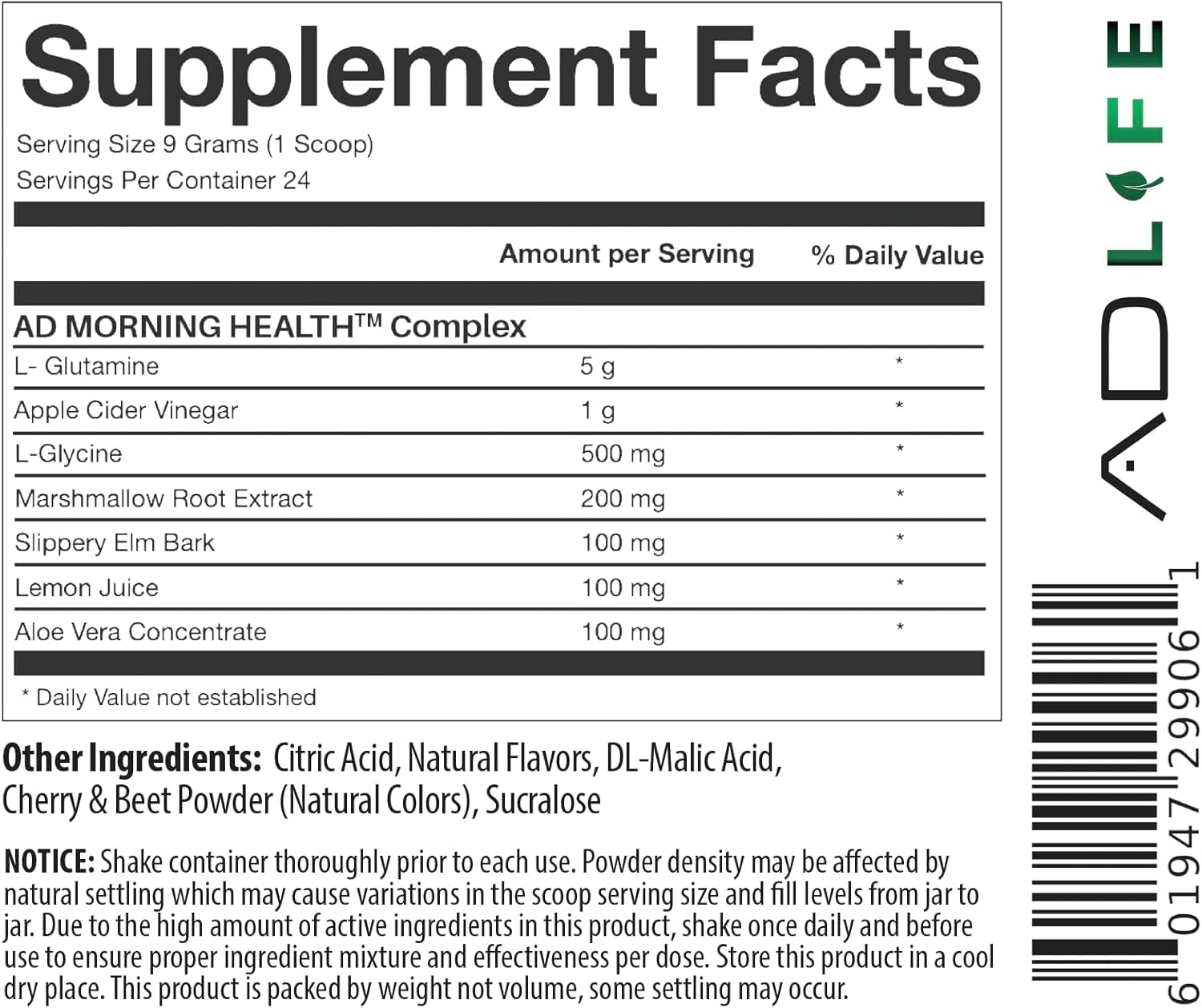 Project AD Life Good Morning Detox and Performance Drink, Naturally Flavored and Formulated with L-GLutamine, Apple Cider Vinegar, and Aloe Vera (24 Servings, Summer Fruits) - PrimeBioHealth - canada supplements
