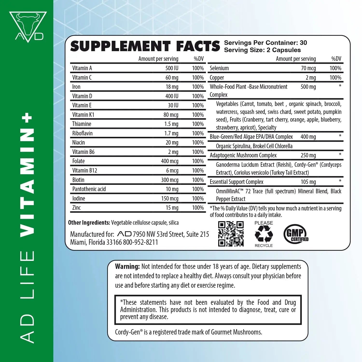 Project AD Vitamin+ Multimineral Multivitamin Supplement Complete Antioxidant, Energy & Immune Support. (60 Servings) - PrimeBioHealth - canada supplements
