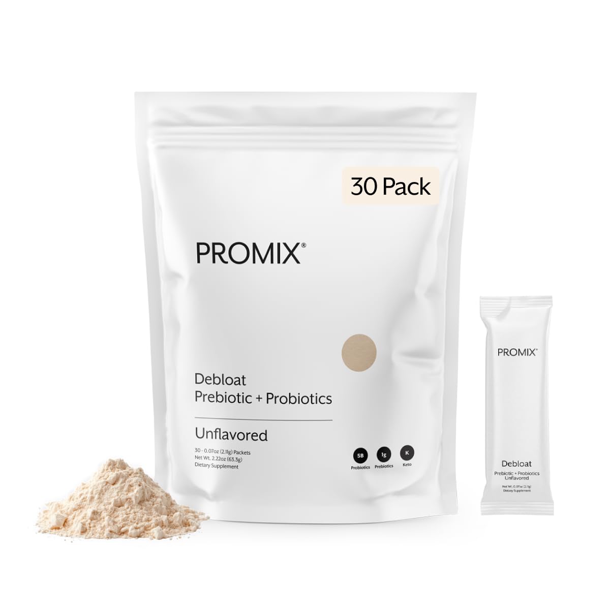 ProMix Nutrition Debloat Prebiotics and Probiotics Immune Support Supplement for Digestion, Cortisol Health, Gut Cleanse - Unflavored - 30 Servings (Pack of 30) - PrimeBioHealth - canada supplements