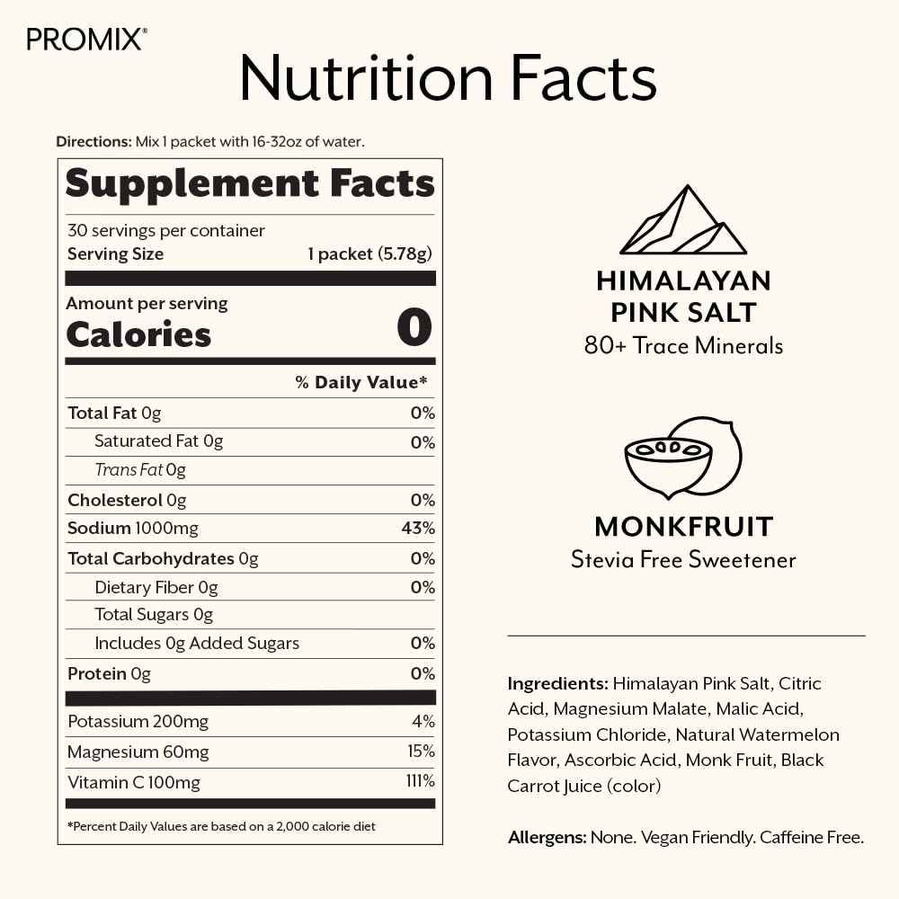 ProMix Nutrition Electrolytes Powder Hydration Packets - Himalayan Pink Salt, Magnesium, Potassium, Vitamin C - Salted Watermelon, - PrimeBioHealth - canada supplements