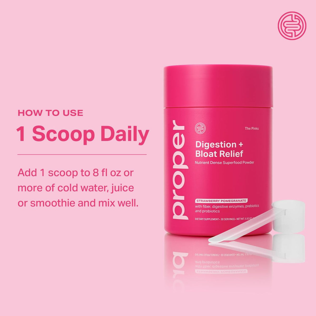 Proper, The Pinks Digestion and Bloat Relief. Drink Mix with Gut Health Probiotics, Prebiotics, Beet Root & Enzymes for Digestive Support. Bloating and Microbiome - PrimeBioHealth - canada supplements