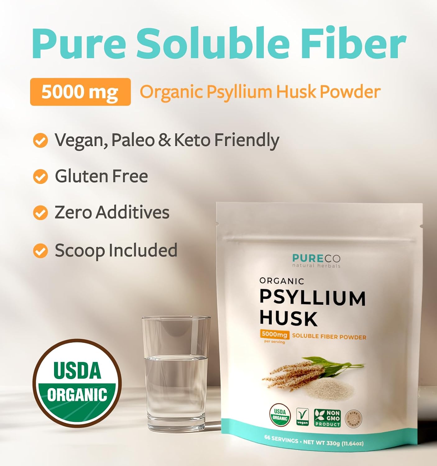 Psyllium Husk Powder Organic Certified - Finely Ground Whole Psyllium Husk Organic Fiber Powder for Baking Smoothies & More - Vegan Gluten Free Non-GMO & Filler Free Soluble Fiber (66 Servings) - PrimeBioHealth - canada supplements