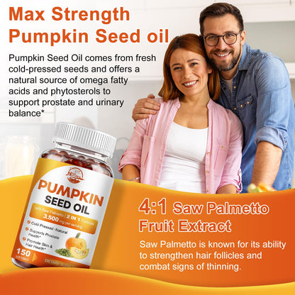 Pumpkin Seed Oil with Saw Palmetto, 3500mg Max Strength per Serving, 150 Softgels, Cold-Pressed with Essential Fatty Acids & Phytosterols, Supports Immune - PrimeBioHealth - canada supplements