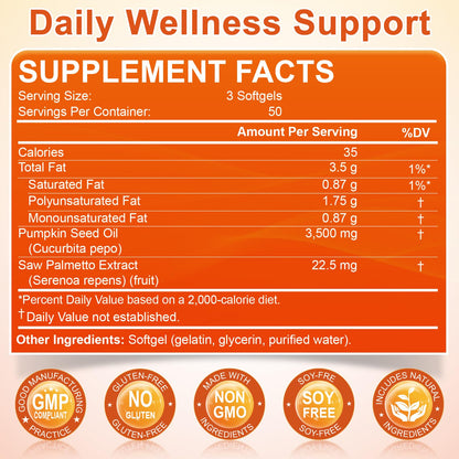 Pumpkin Seed Oil with Saw Palmetto, 3500mg Max Strength per Serving, 150 Softgels, Cold-Pressed with Essential Fatty Acids & Phytosterols, Supports Immune - PrimeBioHealth - canada supplements