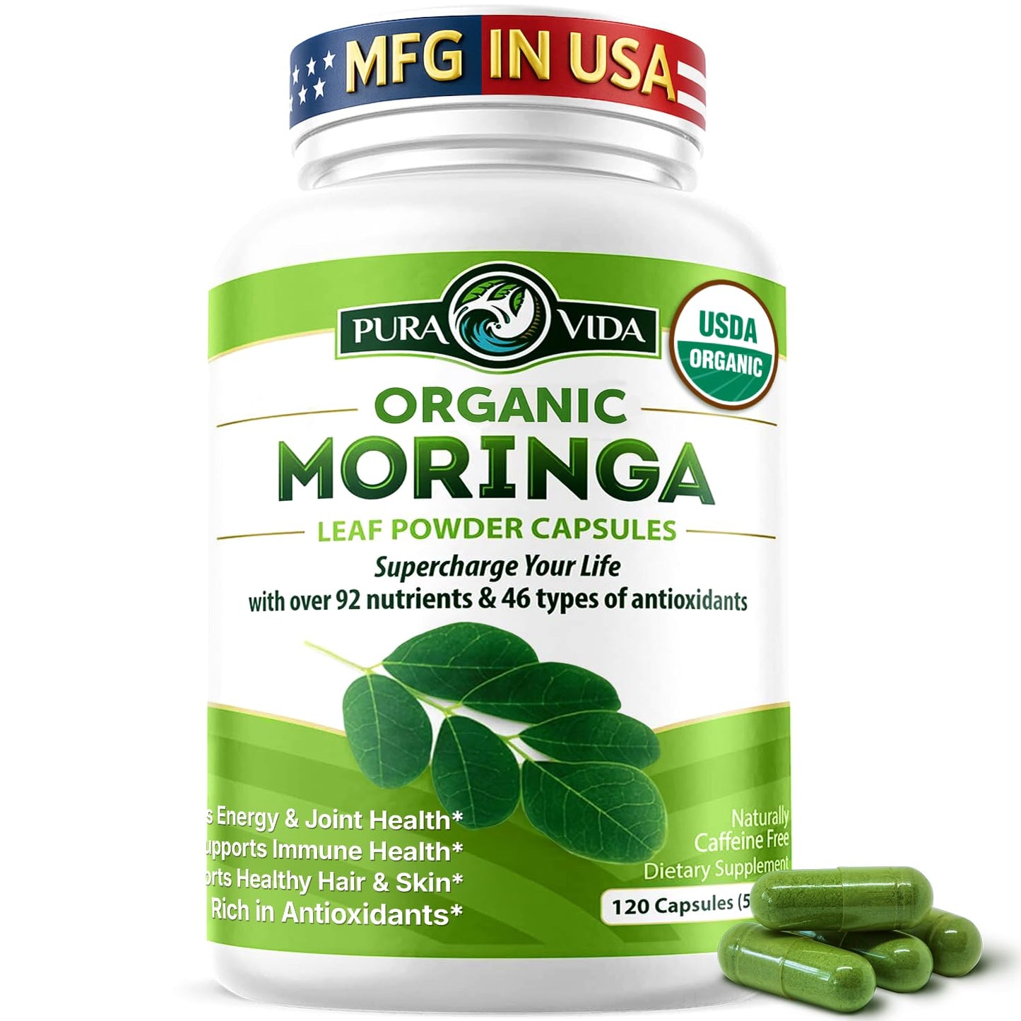 PURA VIDA MORINGA Organic Moringa Capsules, Pure Moringa Leaf Powder Single Origin for Energy, Metabolism & Immune Support - PrimeBioHealth - canada supplements