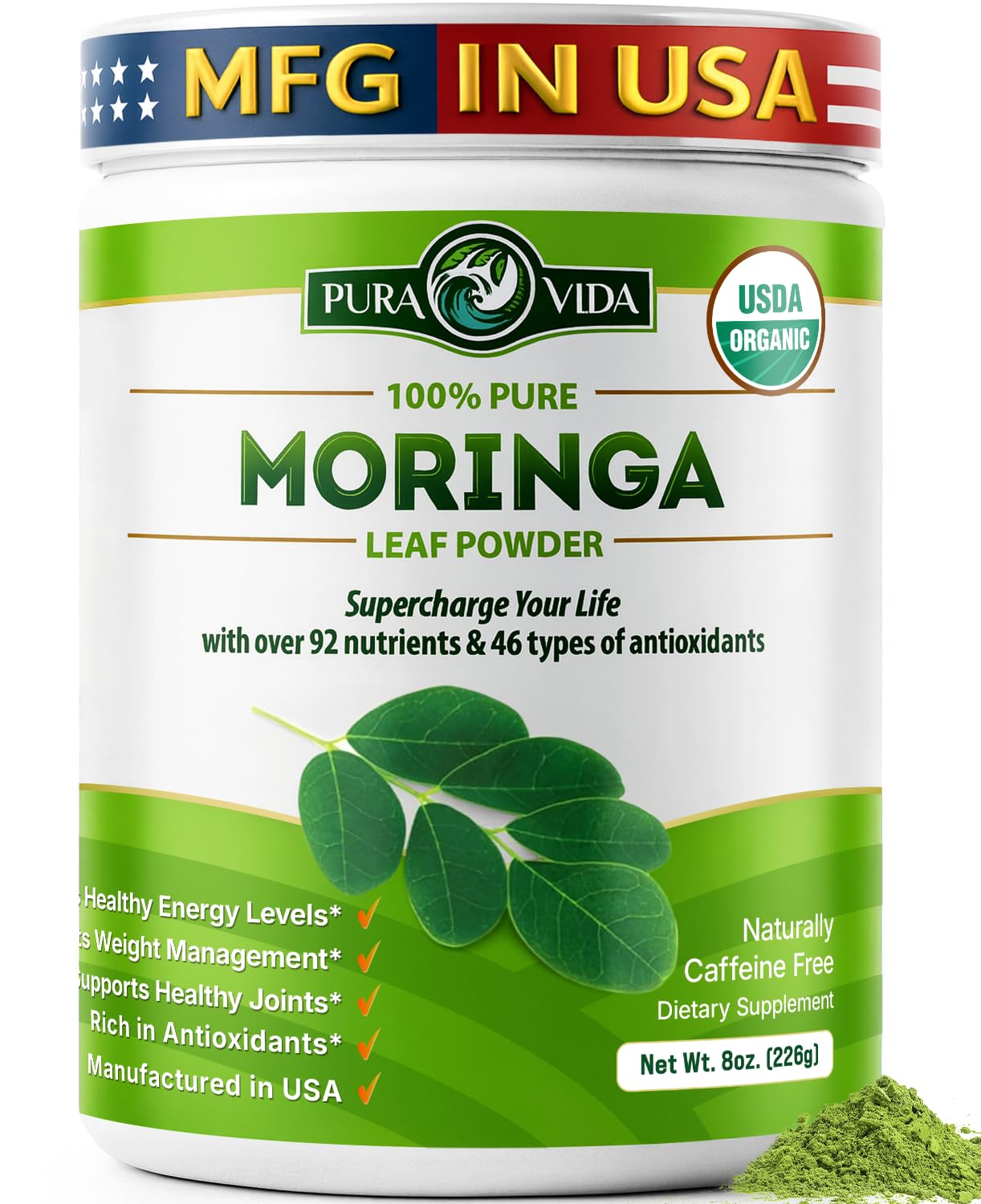 PURA VIDA MORINGA Organic Moringa Powder, Premium 100% Leaf Powder Single Origin - USDA Organic Moringa Oleifera Leaf - PrimeBioHealth - canada supplements