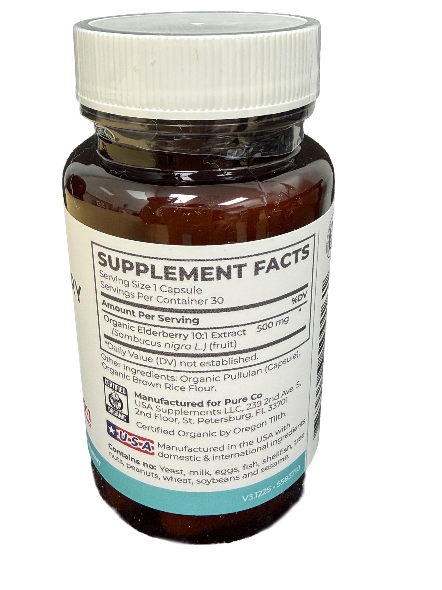 PURE CO Organic Elderberry 10:1 Extract 500mg Per 1 Capsule Serving - Vegan Black Elderberry Supplement for Immune Support, Allergy, Sinus Relief - Sambucus Nigra - 30 Caps - PrimeBioHealth - canada supplements