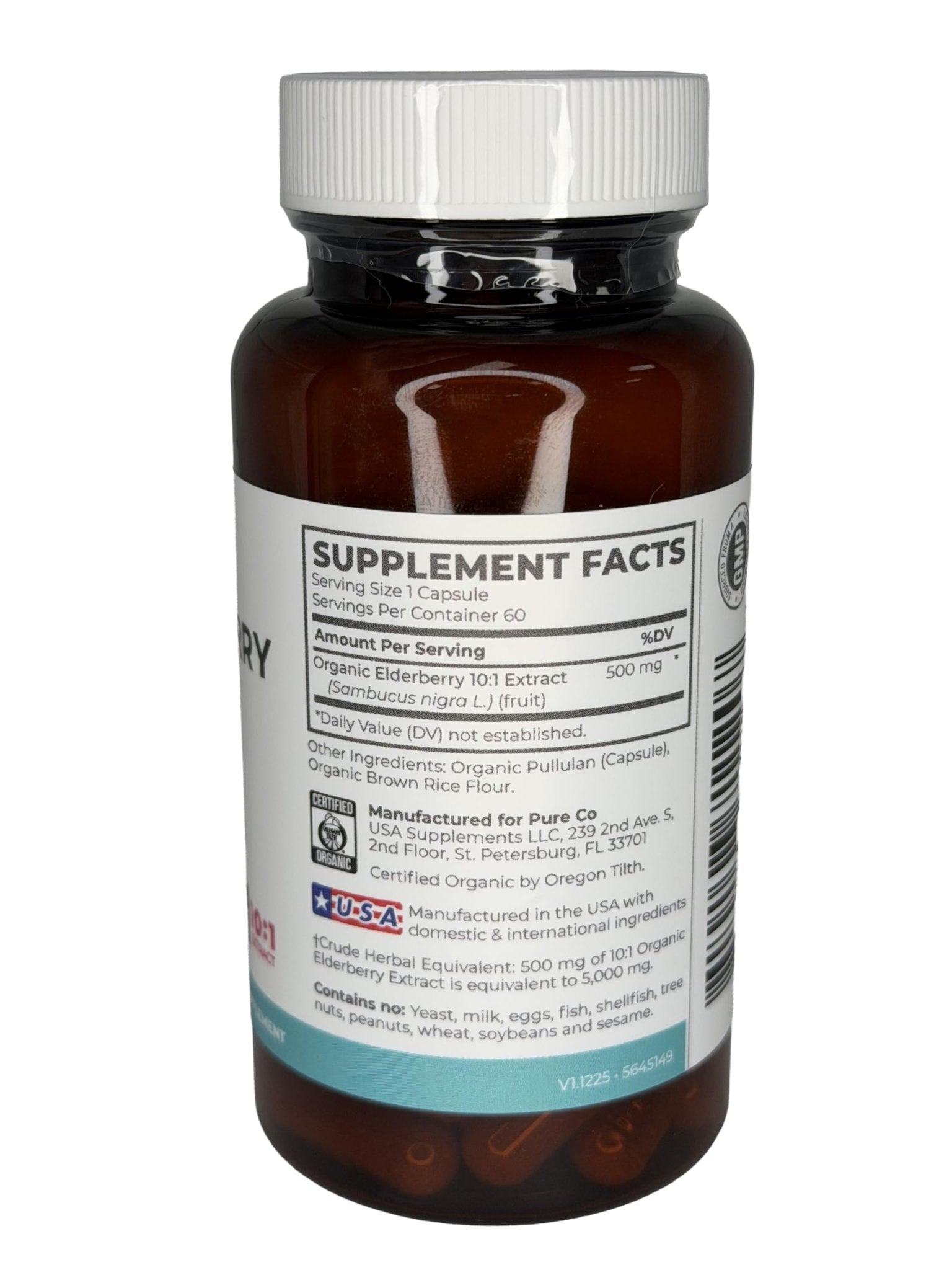 PURE CO Organic Elderberry 10:1 Extract 500mg Per 1 Capsule Serving - Vegan Black Elderberry Supplement for Immune Support, Allergy, Sinus Relief - Sambucus Nigra - 30 Caps - PrimeBioHealth - canada supplements