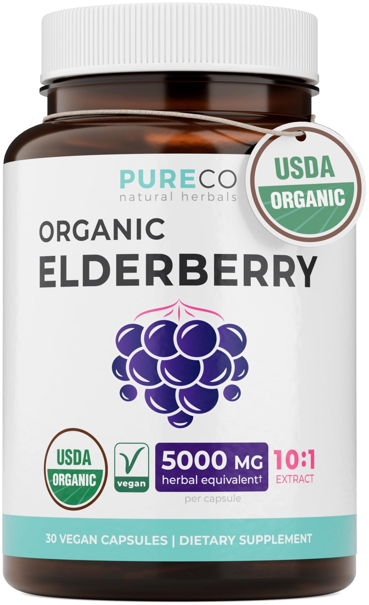 PURE CO Organic Elderberry 10:1 Extract 500mg Per 1 Capsule Serving - Vegan Black Elderberry Supplement for Immune Support, Allergy, Sinus Relief - Sambucus Nigra - 30 Caps - PrimeBioHealth - canada supplements