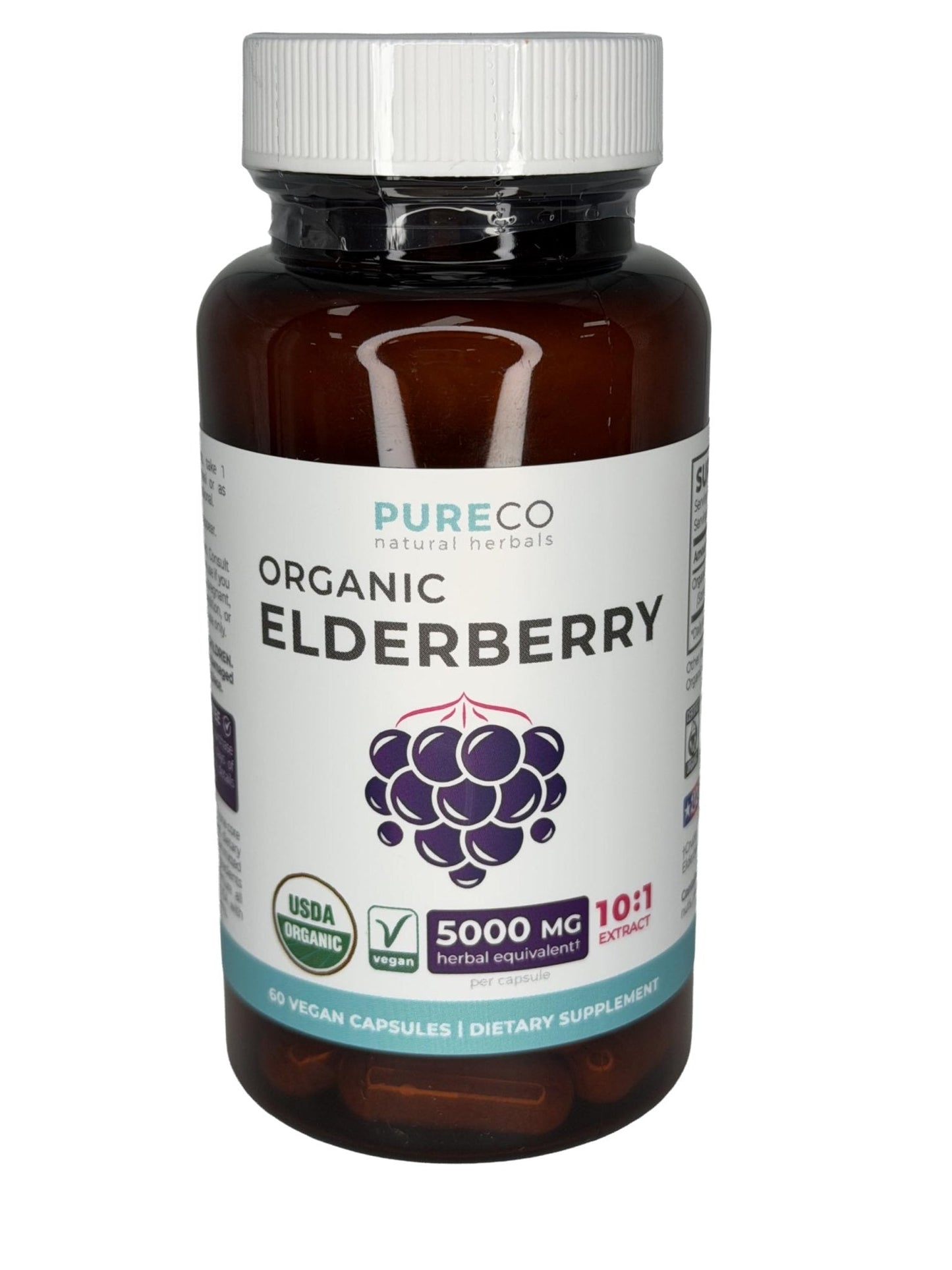PURE CO Organic Elderberry 10:1 Extract 500mg Per 1 Capsule Serving - Vegan Black Elderberry Supplement for Immune Support, Allergy, Sinus Relief - Sambucus Nigra - 30 Caps - PrimeBioHealth - canada supplements