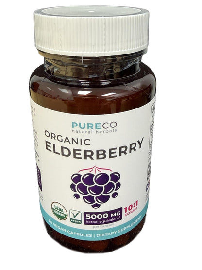 PURE CO Organic Elderberry 10:1 Extract 500mg Per 1 Capsule Serving - Vegan Black Elderberry Supplement for Immune Support, Allergy, Sinus Relief - Sambucus Nigra - 30 Caps - PrimeBioHealth - canada supplements