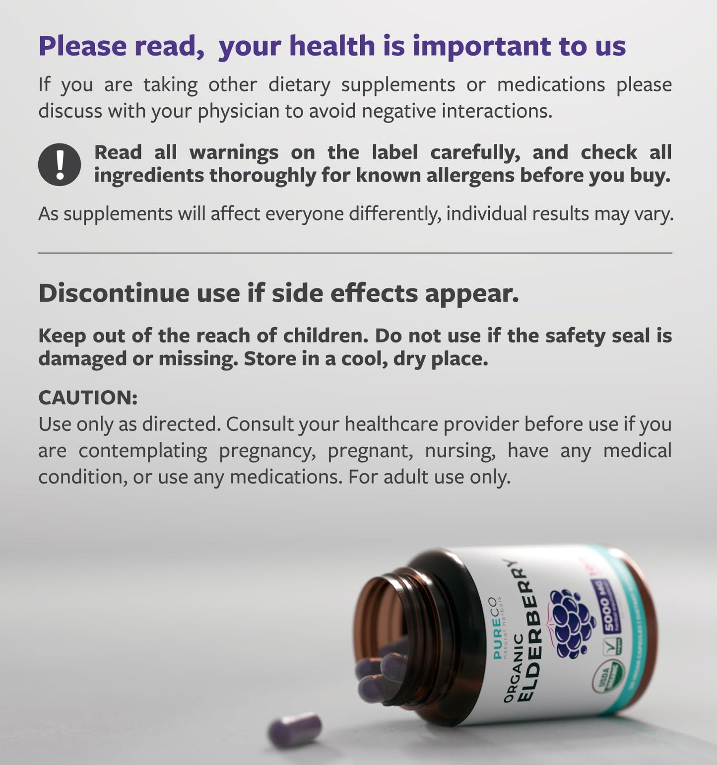 PURE CO Organic Elderberry 10:1 Extract 500mg Per 1 Capsule Serving - Vegan Black Elderberry Supplement for Immune Support, Allergy, Sinus Relief - Sambucus Nigra - 30 Caps - PrimeBioHealth - canada supplements