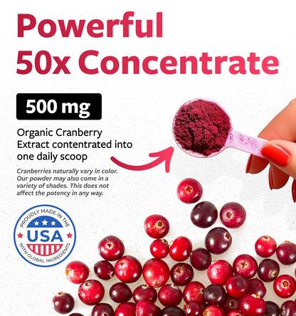 PURE CO USDA Organic Cranberry Concentrate Powder - Organic Cranberry Powder 500mg 50:1 Extract Per 1 Scoop Serving - Kidney Cleanse & Urinary Tract Support for Women - 100 Servings - PrimeBioHealth - canada supplements