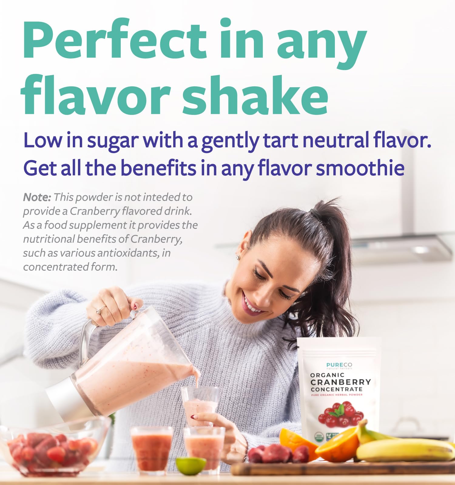 PURE CO USDA Organic Cranberry Concentrate Powder - Organic Cranberry Powder 500mg 50:1 Extract Per 1 Scoop Serving - Kidney Cleanse & Urinary Tract Support for Women - 100 Servings - PrimeBioHealth - canada supplements