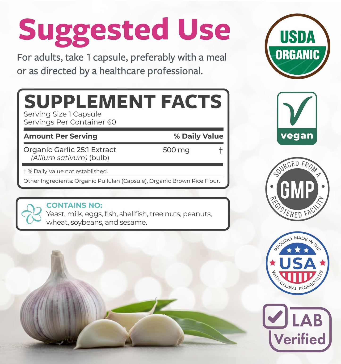 PURE CO USDA Organic Garlic Supplement - High Potency 25:1 Garlic Extract with 12,500mg Herbal Equivalent Strength for Immune & Heart Support - Odorless Vegan & Non-GMO (4 Month Supply) - PrimeBioHealth - canada supplements