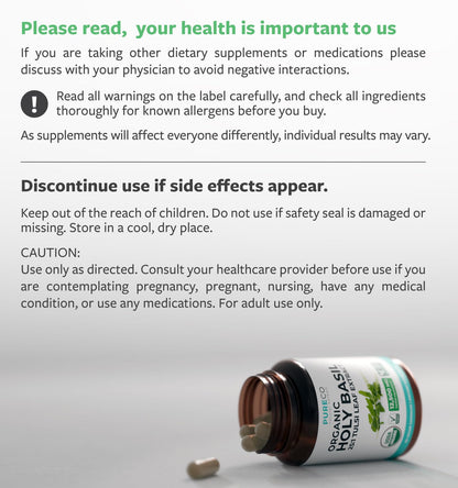 PURE CO USDA Organic Holy Basil Supplement – High Potency Organic Holy Basil 500mg 25:1 Extract 1 Capsule Per Serving – High Strength Tulsi Extract – 60 Vegan Capsules – Non-GMO & Made in USA - PrimeBioHealth - canada supplements