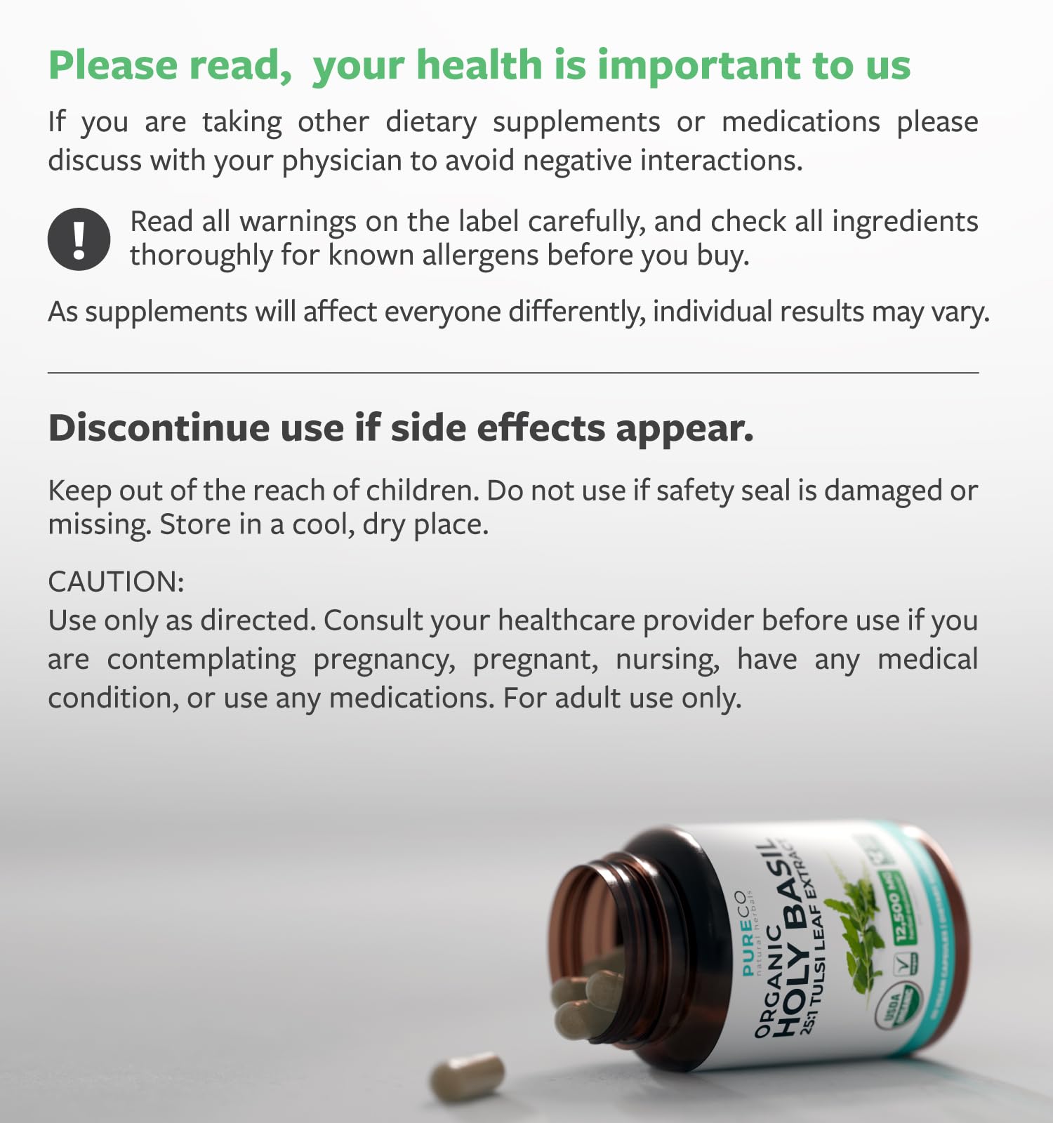 PURE CO USDA Organic Holy Basil Supplement – High Potency Organic Holy Basil 500mg 25:1 Extract 1 Capsule Per Serving – High Strength Tulsi Extract – 60 Vegan Capsules – Non-GMO & Made in USA - PrimeBioHealth - canada supplements