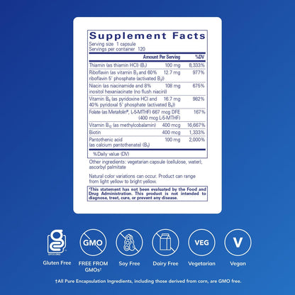 Pure Encapsulations B-Complex Plus - B Vitamins Supplement to Support Neurological Health, Cardiovascular Health, Energy Levels & Nervous System Support - PrimeBioHealth - canada supplements