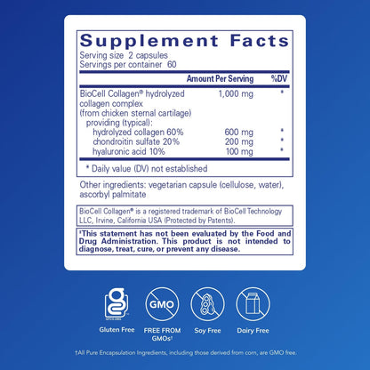 Pure Encapsulations Collagen JS - Skin & Joint Health* - 1,000 mg Hydrolyzed Biocell Collagen - Gluten Free & Non-GMO - 120 Capsules - PrimeBioHealth - canada supplements