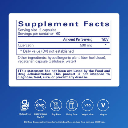 Pure Encapsulations Quercetin - 500 mg - Immune Support, Cellular Health & Heart Health - Antioxidant Supplement - PrimeBioHealth - canada supplements