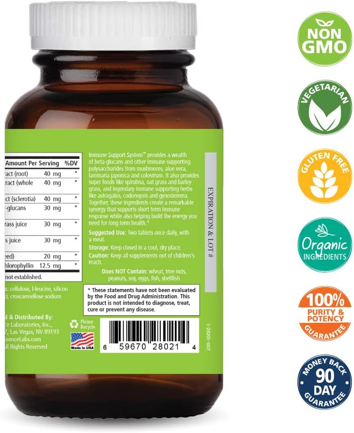 Pure Essence Immune Cellular Support System with Maitake, Reishi, Shitake Mushroom, Spirulina, Colostrum, Fucoidan and More - 60 Tablets - PrimeBioHealth - canada supplements