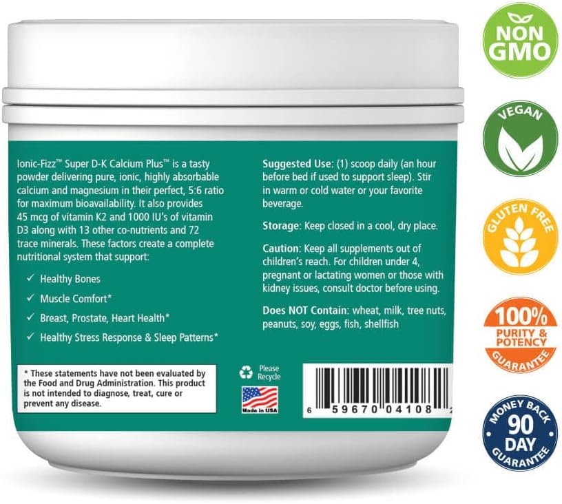 Pure Essence Ionic Super D-K Calcium Plus by Pure Essence - with Extra Magnesium, Vitamin D3, Vitamin K2 for Strong Bones and Stress Relief - Orange Vanilla - 7.41oz - PrimeBioHealth - canada supplements