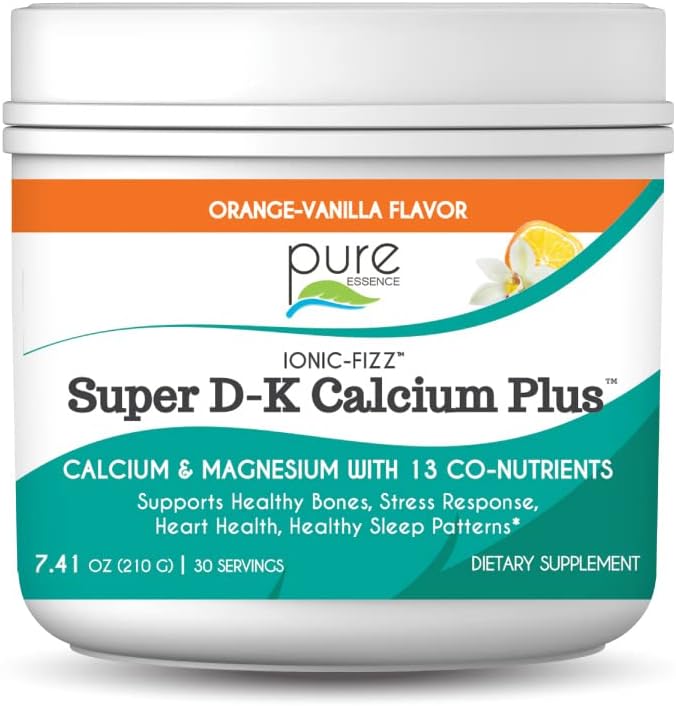Pure Essence Ionic Super D-K Calcium Plus by Pure Essence - with Extra Magnesium, Vitamin D3, Vitamin K2 for Strong Bones and Stress Relief - Orange Vanilla - 7.41oz - PrimeBioHealth - canada supplements