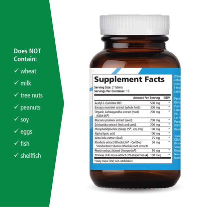PURE ESSENCE LABS Brain Essence - Memory Supplement & Vitamin for Men, Women & Adults - Herbal Booster for Memory, Focus, Clarity & Stress Relief - Bacopa Monnieri, Ashwagandha & More (60 Tablets) - PrimeBioHealth - canada supplements