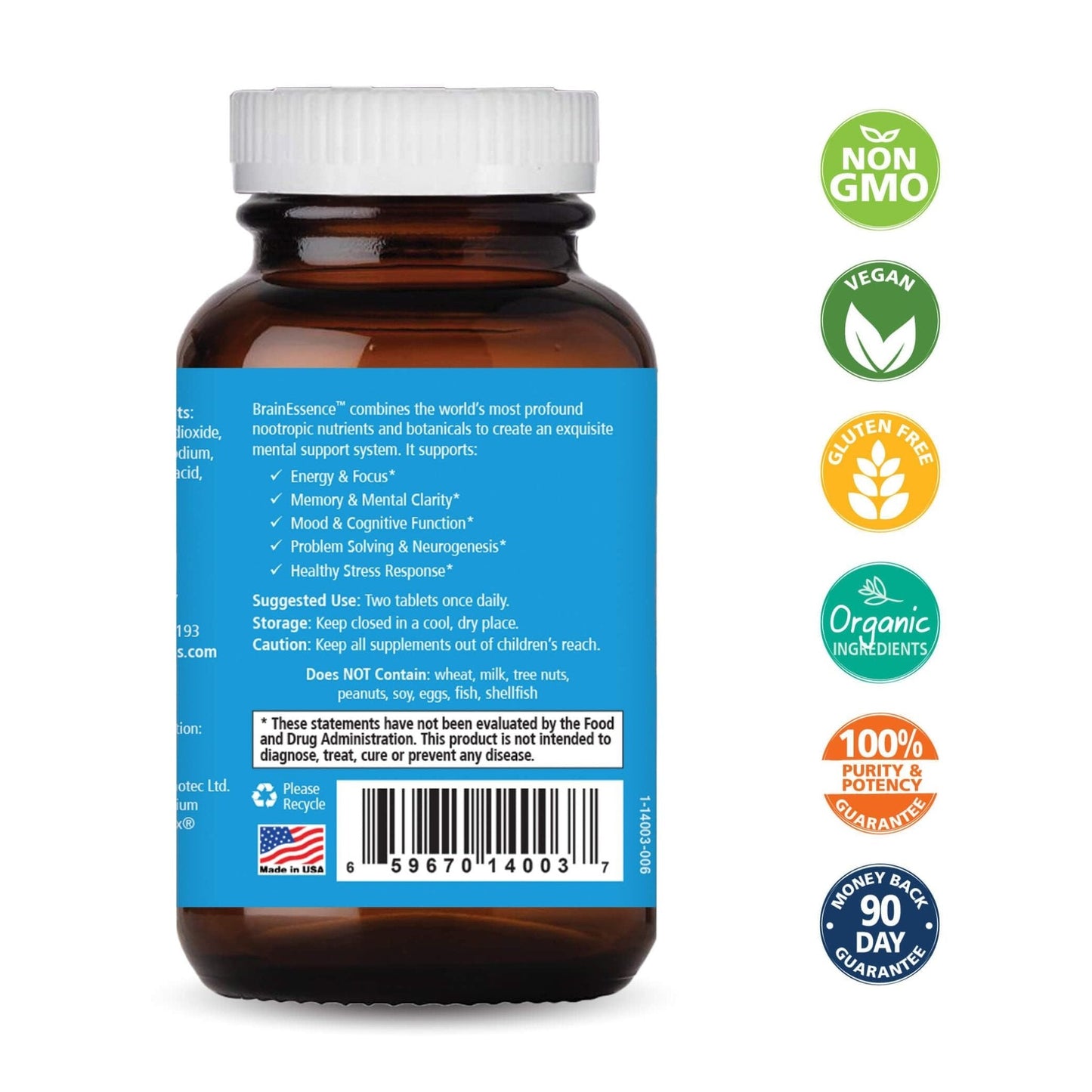 PURE ESSENCE LABS Brain Essence - Memory Supplement & Vitamin for Men, Women & Adults - Herbal Booster for Memory, Focus, Clarity & Stress Relief - Bacopa Monnieri, Ashwagandha & More (60 Tablets) - PrimeBioHealth - canada supplements