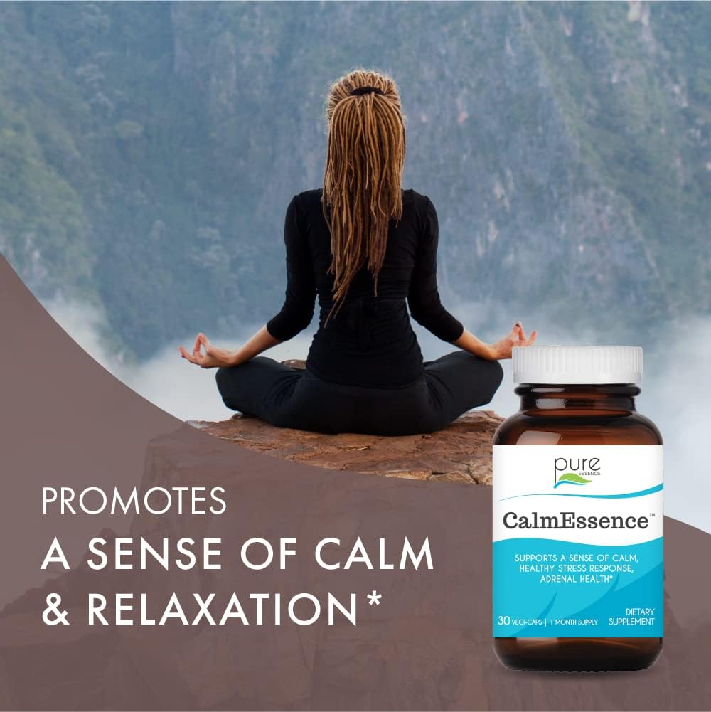 PURE ESSENCE LABS Calm Essence - Natural Sleeping Aid and Anti Stress Supplement for Adults - Calming Stress Relief (30 Capsules) - PrimeBioHealth - canada supplements