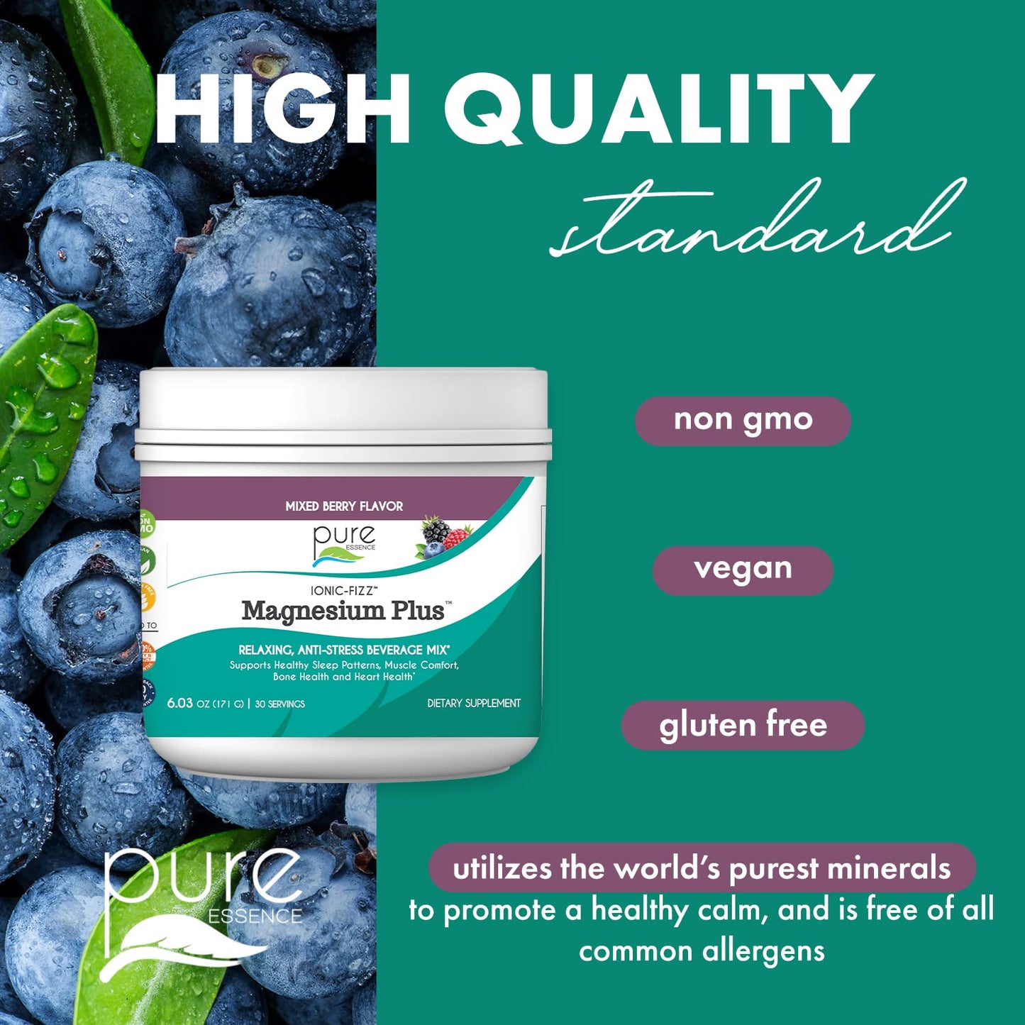 Pure Essence Labs Ionic Fizz Magnesium Plus, Anti-Stress Supplement Drink Powder, Gluten Free and Non-GMO Magnesium Powder, Raspberry Lemonade Flavor, 12.06 oz - PrimeBioHealth - canada supplements