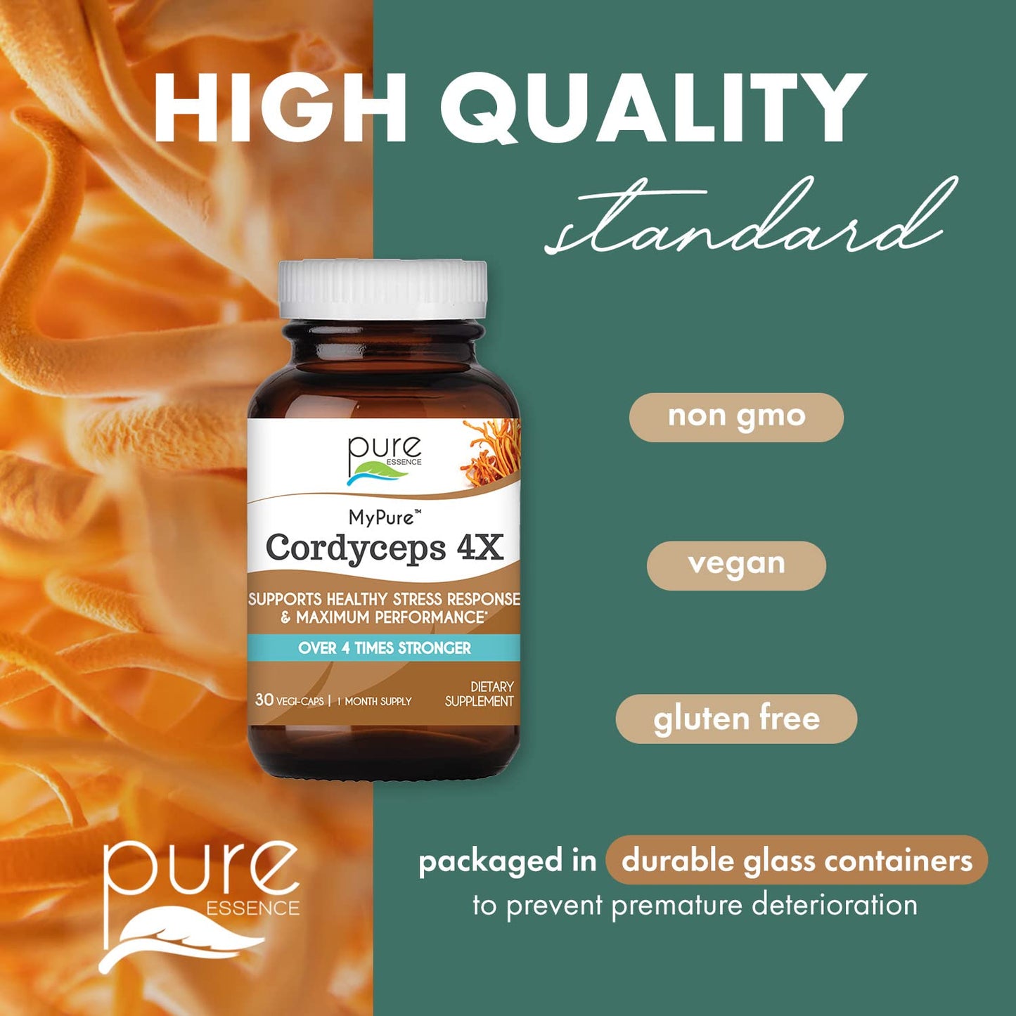 PURE ESSENCE LABS MyPure Cordyceps 4X Mushrooms - Concentrated Cordyceps Mushroom Powder Supplements for Immune System, Stress Response, Physical & Mental Performance - 2 Months Supply - PrimeBioHealth - canada supplements
