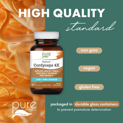 PURE ESSENCE LABS MyPure Cordyceps 4X Mushrooms - Concentrated Cordyceps Mushroom Powder Supplements for Immune System, Stress Response, Physical & Mental Performance - 2 Months Supply - PrimeBioHealth - canada supplements
