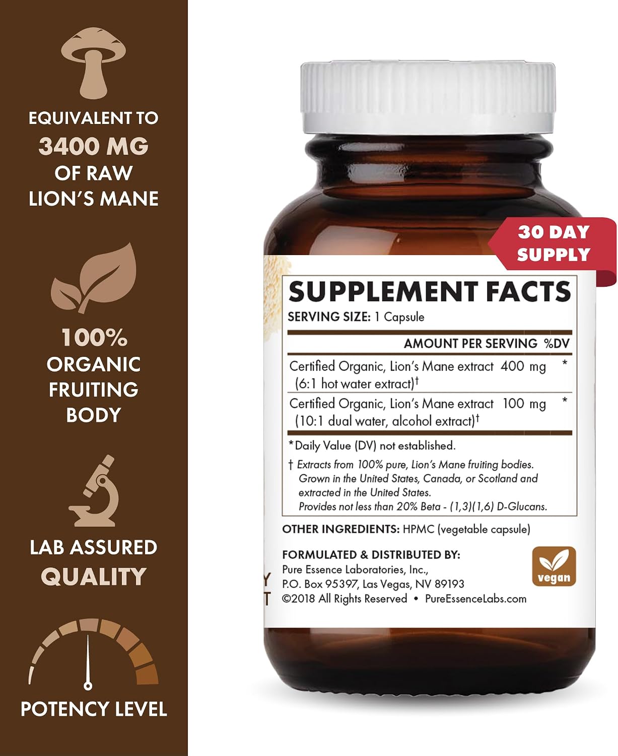 PURE ESSENCE LABS MyPure Lion's Mane 4X - Ultra Strength Brain Support Supplement with 6:1 Hot Water Extract & 10:1 Extract for Cognitive Health, Focus, Memory & Mental Clarity, 30 Capsules - PrimeBioHealth - canada supplements