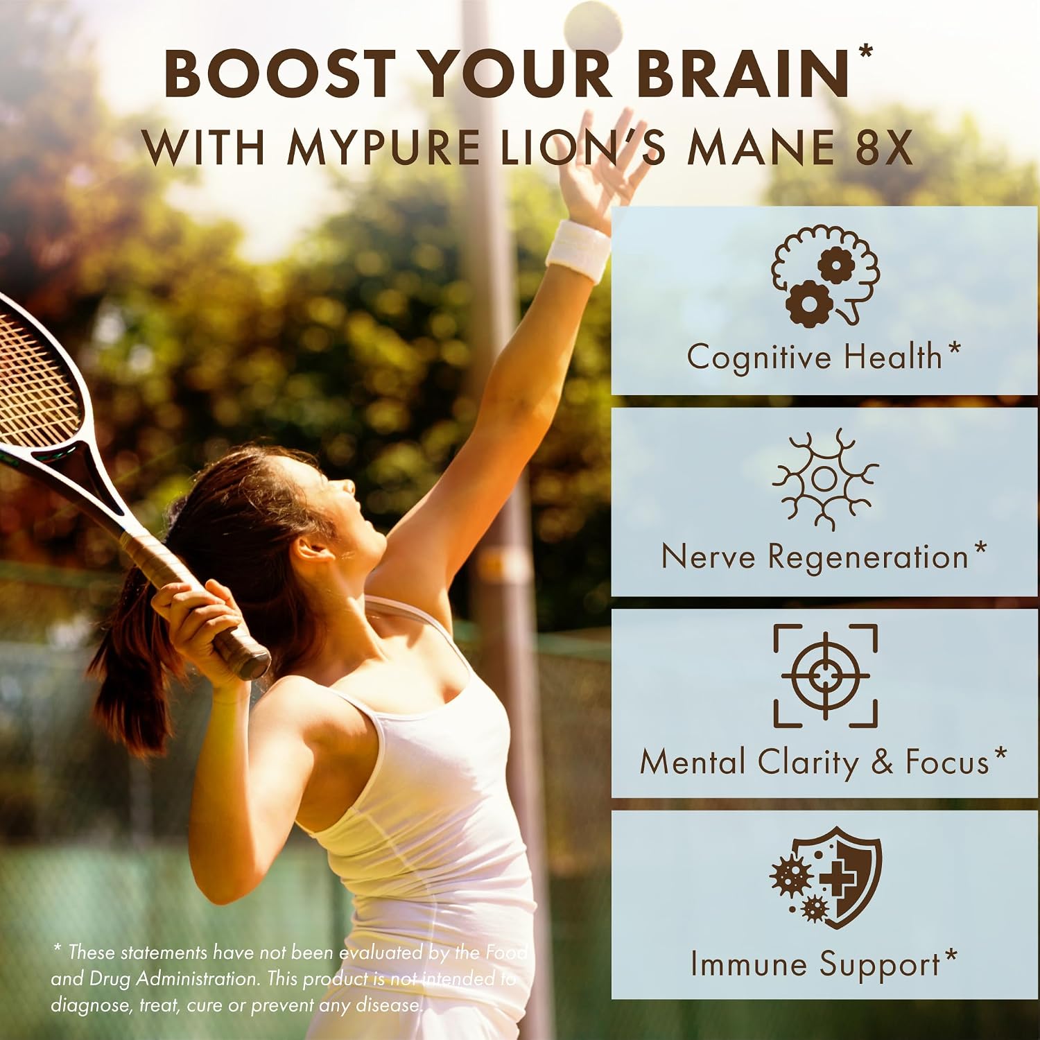 PURE ESSENCE LABS MyPure Lion's Mane 8X - Max Strength Brain Support with 100% Fruiting Body Organic Lion's Mane for Ultimate Cognitive Performance, Focus, and Mental Clarity, 30 Capsules - PrimeBioHealth - canada supplements
