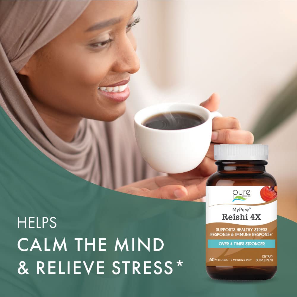 PURE ESSENCE LABS MyPure Reishi 4X Organic Mushrooms Supplement - 100% Real Mushroom Extract for Immune Support, Stress Relief, Build Energy (60 Capsules) - PrimeBioHealth - canada supplements