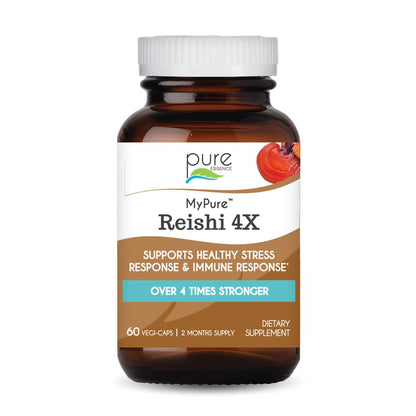 PURE ESSENCE LABS MyPure Reishi 4X Organic Mushrooms Supplement - 100% Real Mushroom Extract for Immune Support, Stress Relief, Build Energy (60 Capsules) - PrimeBioHealth - canada supplements