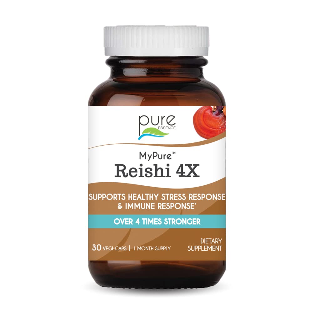 PURE ESSENCE LABS MyPure Reishi 4X Organic Mushrooms Supplement - 100% Real Mushroom Extract for Immune Support, Stress Relief, Build Energy (60 Capsules) - PrimeBioHealth - canada supplements