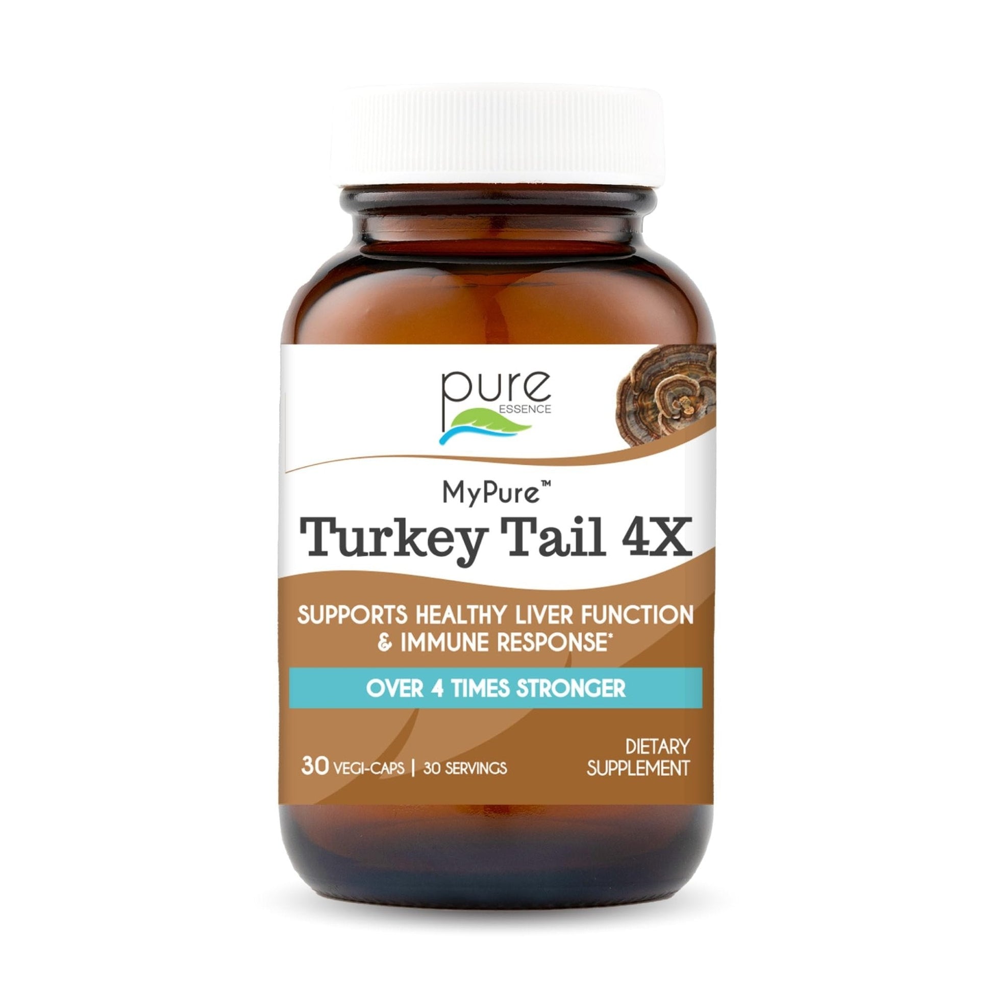 PURE ESSENCE LABS Organic Turkey Tail 4X Mushroom Extract, Vegan Mushrooms Supplement for Immune Building, 30 Capsules - PrimeBioHealth - canada supplements