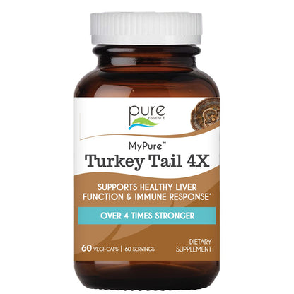 PURE ESSENCE LABS Organic Turkey Tail 4X Mushroom Extract, Vegan Mushrooms Supplement for Immune Building, 30 Capsules - PrimeBioHealth - canada supplements