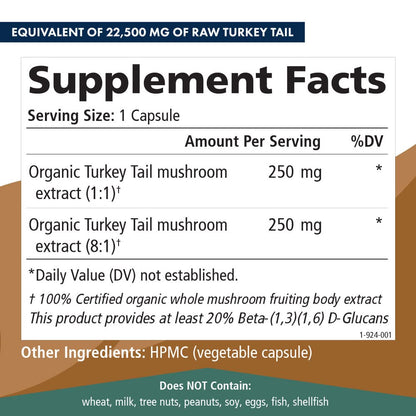 PURE ESSENCE LABS Organic Turkey Tail 4X Mushroom Extract, Vegan Mushrooms Supplement for Immune Building, 30 Capsules - PrimeBioHealth - canada supplements