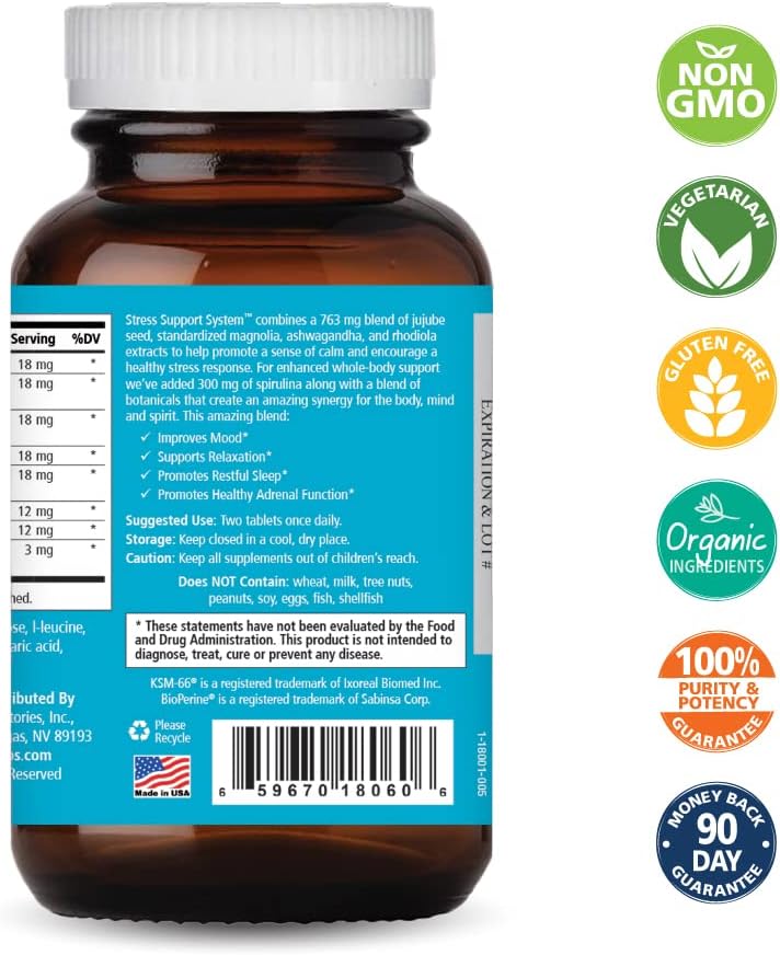 PURE ESSENCE LABS Stress Support System - Best Immune Support - Immunity Booster & Dietary Supplements - Headache & Stress Relief - Gives Natural Calm (60 Tablets) - PrimeBioHealth - canada supplements