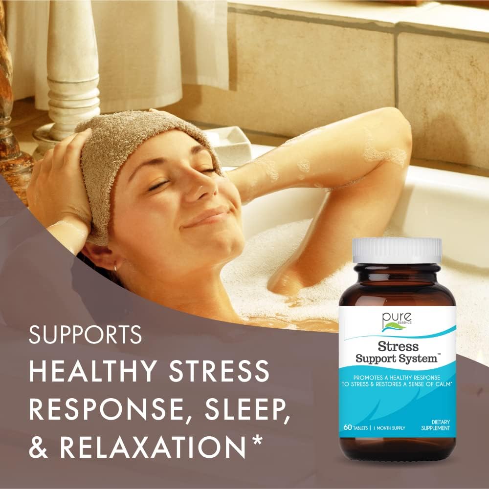 PURE ESSENCE LABS Stress Support System - Best Immune Support - Immunity Booster & Dietary Supplements - Headache & Stress Relief - Gives Natural Calm (60 Tablets) - PrimeBioHealth - canada supplements